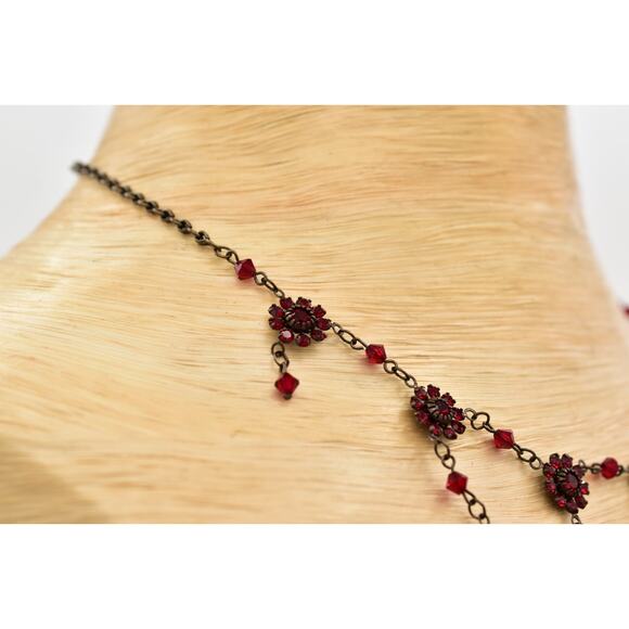 Bellagio USA Crystal Collar Bib Necklace Red Rhinestone Y Drop Signed 90s BinBN - Picture 6 of 12